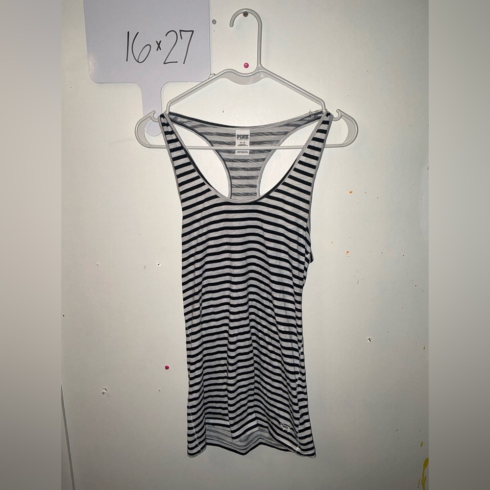 PINK Victoria's Secret Black & White Striped Racerback Tank